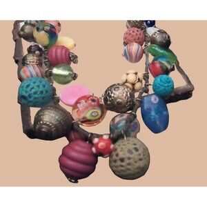 Choker Beaded Multicolor Necklace Vintage Boho Fun Glazed Glass